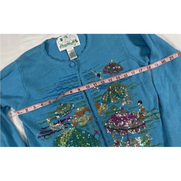 Quacker Factory Embellished Cardigan Sweater XS Sequin Beads Beach Umbrella BLUE - Picture 9 of 16